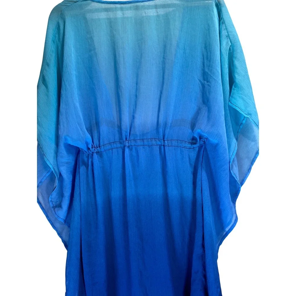 Blue by Rod Beattie Large Sheer Swim Cover-Up | Ombre Blue Beach Tunic Pool Swim - Picture 7 of 9